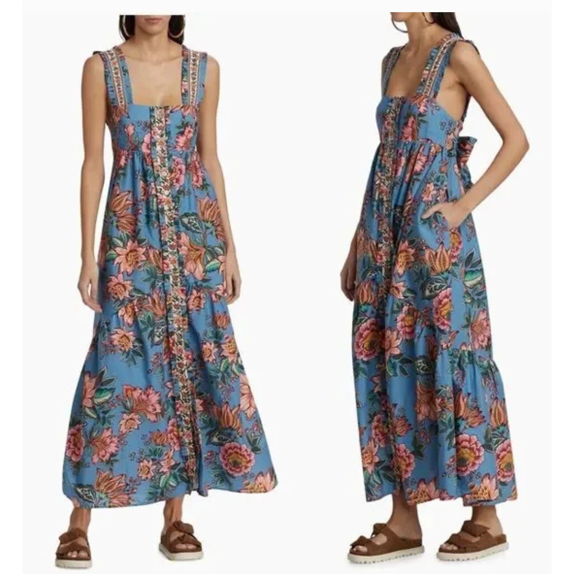 Farm Rio Wonderful Bouquet Sleeveless Cotton Blend Maxi Dress Size L Nwt